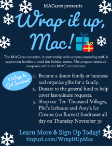MACares Holiday Gift Drive flyer